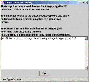 A dialog box showing the url of the saved image.