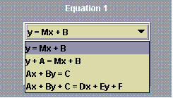 Four equation formats: y = Mx + B, y + A = Mx + B, Ax + By = C, and Ax + By + C = Dx + Ey + F