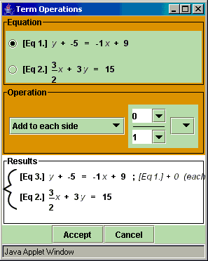 The Term Operations box allows you to operate on a selected equation in the system and view the results.